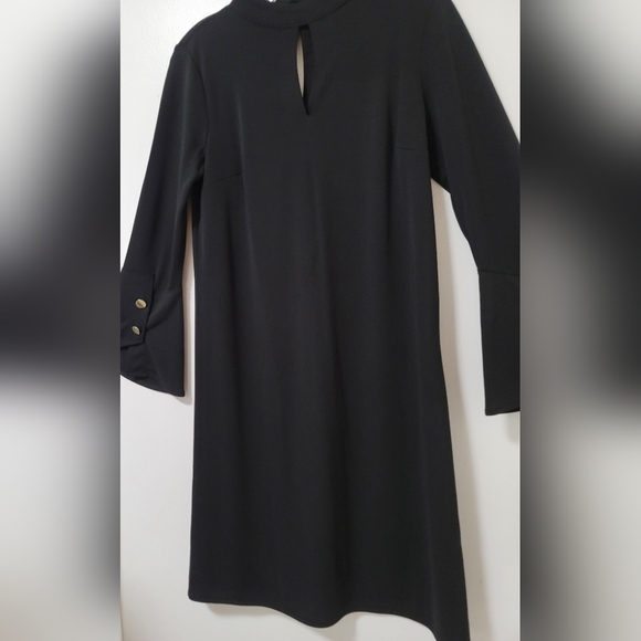 Ann Taylor Black Long Bell Sleeve Jersey Shift Dress Size Small Stretch - Picture 6 of 14